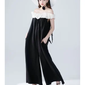 Original Design Summer New Bla Long One-Piece oulder Baring Pants for Women High Waist Commute Sle Conchényao - AliExpress Jumpsuits&Rompers