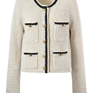 Spring 2025 New Design Sensation Metal Bule round Ne Versatile Small ence Open Cardigan Women's Top Wool Blend Fabric - AliExpress Sweaters&Jumpers