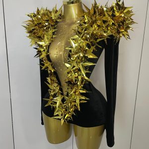 Shiny Gold Rhinestone Black Velvet Long Sleeve Bodysuit Women Evening Party Club Gala Hosts NightClub Bar Stage Costumes - AliExpress Jumpsuits&Rompers