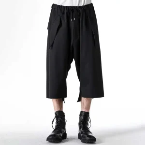 YOJI OOAK straight leg cropped pants with loose black hem, short front and long back, wool casual pants, simple and trendy for m - AliExpress Pants