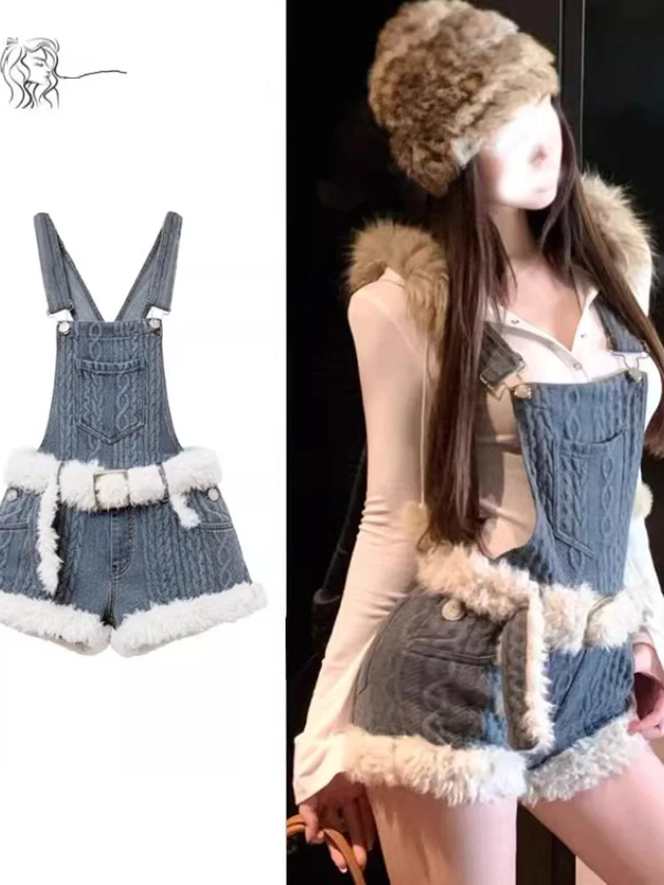 Slimming Knitted Onesie with oulder Straps for Women High Waist Straight Leg ort Pants High Faion Trend Autumn Winter N... - AliExpress Jumpsuits&Rompers