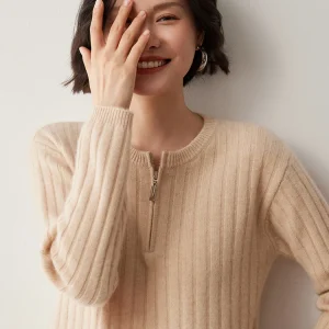 Chic Autumn Winter Zipper O-Neck Women's Cashmere Sweater Luxury Female 100% Cashmere Knitwear Grace Soft Casual Popular Tops - AliExpress Sweaters&Jumpers