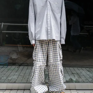 Street Sle Plaid Loose Straight Leg Work Pants Cargo Trousers mid High Waist Zipper Closure Casual Cotton Pants for Men - AliExpress Pants