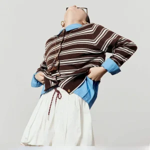 Ce Brown Striped Knitwear Women's Loose Vintage Sle Spring New Design Casual Open Cardigan Soft Medium Thin Long Sve - AliExpress Sweaters&Jumpers