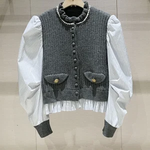 Korean Sle ey Knitted Sweater Apperance Single Button Stand Collar Fake Two-Piece Spring New Arrival Women's Faion - AliExpress Sweaters&Jumpers
