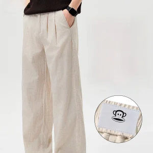 PaulFrank Linen Casual Pants Men Summer  Cool Feeling Loose Straight Leg Wide Leg Pants Casual Loose Fit Straight Leg - AliExpress Pants