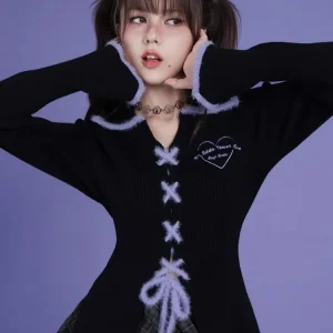 Highstreet Sweet Cool Y2K Tops V-Neck Flare Long Sleeve Lace-up Hot Girl Versatile Knitted Sweaters Cardigans Women Spring 2025 - AliExpress Sweaters&Jumpers