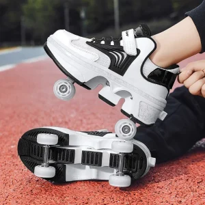 NEW children's sports roller skates deformation shoes 4 four-wheeled roller skates adult runaway shoes student deformation wheel - AliExpress Sneakers