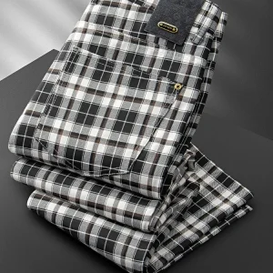 Summer Lightweight Slim Fit Men's Plaid Casual Pants Straight Leg Busin Casual Long Trousers Thin Model Bla White - AliExpress Pants