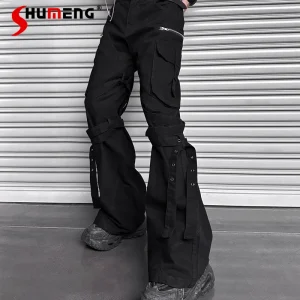 Men's Micro Flared Cargo Pants Men's 2025 Summer Loose High Street Long Pants Male Pocket Multiple Zippers Decoration Trousers - AliExpress Pants
