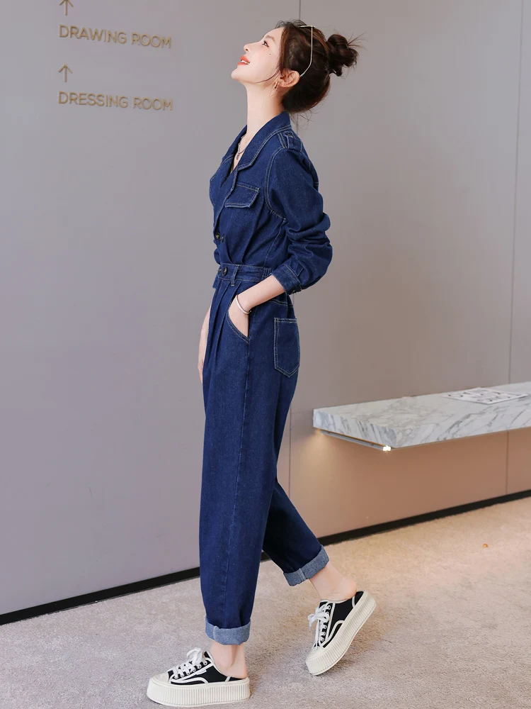 Ele Faionable Loose Women's Denim Overalls Spring Autumn New Sle Retro High Waist Cotton Fabric Casual One-Piece Suit - AliExpress Jumpsuits&Rompers