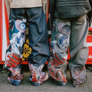 New Wide Leg Printed Embroidery Jeans Y2K Sle Men's Casual Trousers ex Straight Cut Pants Neutral Winter Faion - AliExpress Pants