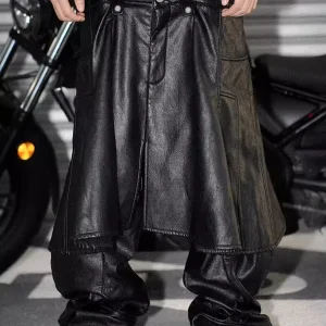 Mauroicardi Spring Cool Long Baggy Black Pu Leather Wide Leg Cargo Pants Men with Detachable Skirt Luxury Designer Streetwear - AliExpress Pants