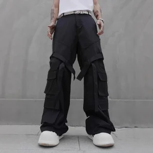 American Vibe Workwear Pants Men's Loose Straight Leg Trousers with Multiple kets High Street Hip Hop Wide Leg Trousers - AliExpress Pants