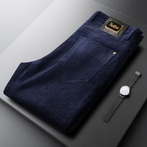 Blue Corduroy Men's Pants Slim Straight Busin Trousers Thi Faionable Casual Pants for Autumn Winter - AliExpress Pants