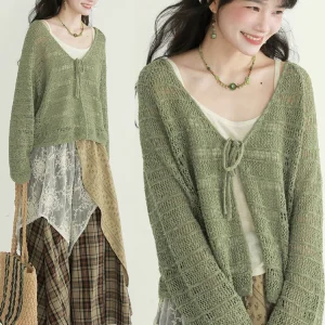Rare Pure Color Belted Hollow out Cardigan Soft Comfortable Layering Design Mixed Color Cardigan Cover up Spring Faion - AliExpress Sweaters&Jumpers