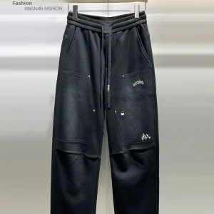 Men's Thiened Fce Lined Casual Pants Winter 2025 Loose Straight Leg Design Embroidered Label Versatile Faionable Trousers - AliExpress Pants