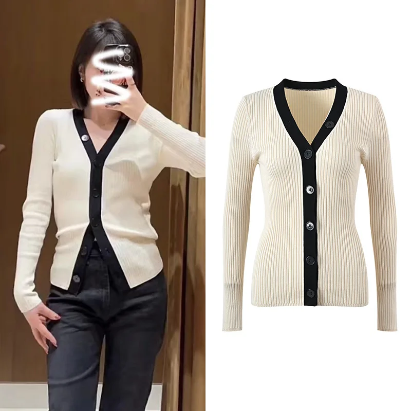 Slim Fit V-Ne Knitwear Color Blo angXiang Sle Spring 2024 New Women's Commute Versatile Knitted Top Ele Simple De... - AliExpress Sweaters&Jumpers