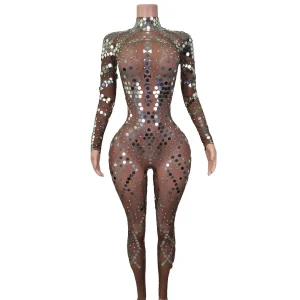 Vestidos Fashion Long Sleeves Sequins Jumpsuits Sexy Birthday Party One Piece Bodysuit Festival Outifit Dance Stage Show Costume - AliExpress Jumpsuits&Rompers