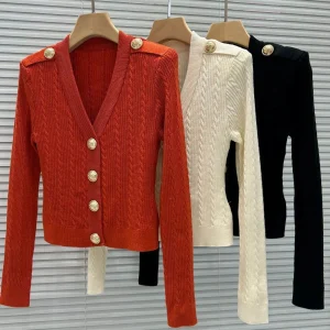 High-End Version Parisian Small Fraance Sle V-Ne Gold Button Linen Pattern Long Sve Slim Fit Knitted Open Cardigan f... - AliExpress Sweaters&Jumpers