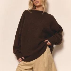 Brown Oversized Crew Neck Knit Sweater with Seam Detail, Cozy Loose Fit Pullover - AliExpress Sweaters&Jumpers