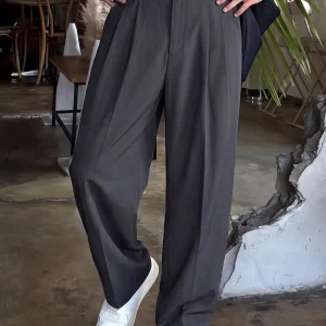 Deep ey Men's Casual Pants Double Pleat Old Money Sle Spring Autumn Loose Straight Leg Suit Pants Comfortable Breathable - AliExpress Pants