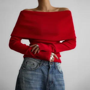 2025 Autumn and Winter  Style Long-sleeved Knitted Bottoming Shirt One-word Shoulder Sexy Slim-fitting Off-the-shoulder Top - AliExpress Sweaters&Jumpers