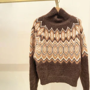 Faionable Geometric Texture Sweater Women's High Collar Pullover Thiened Warm Long Sve Autumn Winter Knitted Top - AliExpress Sweaters&Jumpers