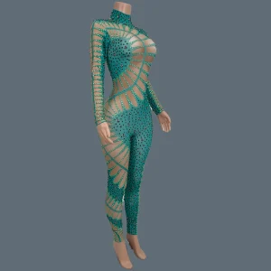 Sparkly Rhinestone Spandex Elastic Jumpsuit Nightclub Showgirl Stage Performance Tight Fitting Jumpsuit Party Dance Wear Lvyecao - AliExpress Jumpsuits&Rompers