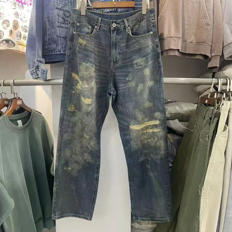 Waed American Casual Straight Leg Jeans Men's Loose Fit Ripped Vintage Sle mid Waist Cotton Summer Faionable - AliExpress Pants