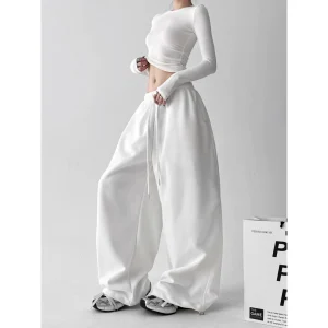 White High Waist Slim Wide Leg Dance Sports Pants for Women Casual Loose Fit Long Trousers Youth Faion Spring Collection - AliExpress Pants