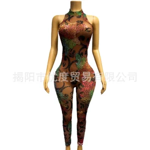 Colored Flowers Sleeveless Sexy Style Jumpsuit Birthday Party Night Bar Show Robe Femme Chic Et Élégante Vestidos Fiesta De Lujo - AliExpress Jumpsuits&Rompers