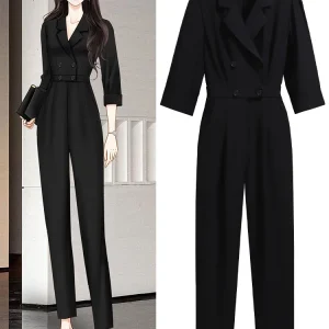 Ele Bla Suit Onesie for Women Thin Summer Workwear High Waist Straight Cut Nine Pants Commute Sle Online Exclusive - AliExpress Jumpsuits&Rompers