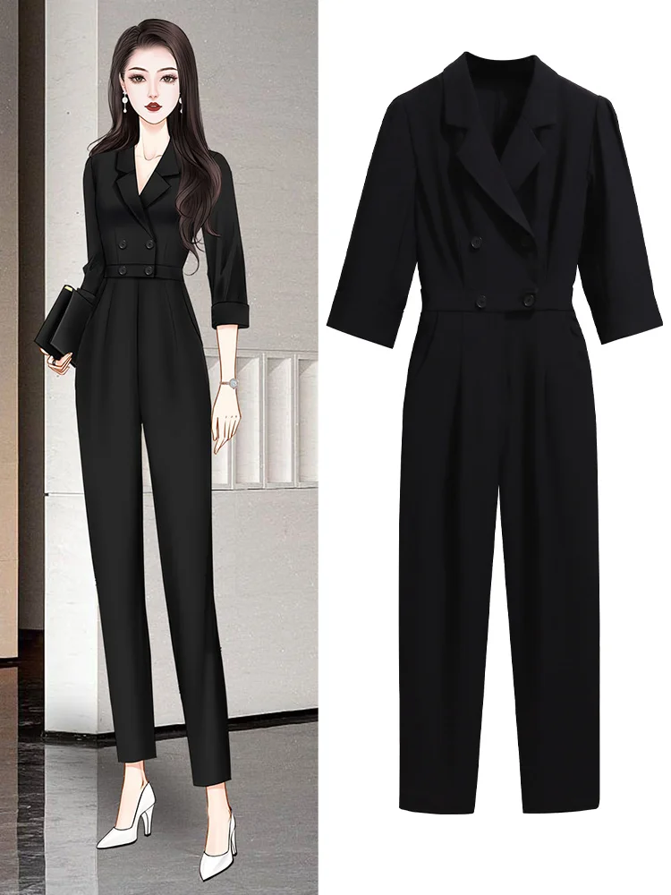 Ele Bla Suit Onesie for Women Thin Summer Workwear High Waist Straight Cut Nine Pants Commute Sle Online Exclusive - AliExpress Jumpsuits&Rompers