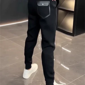 High-End Men's Winter Fce Lined Thiened Casual Pants Elastic Waist Sports Leisure Trousers Bla Slim Fit Busin Casual - AliExpress Pants