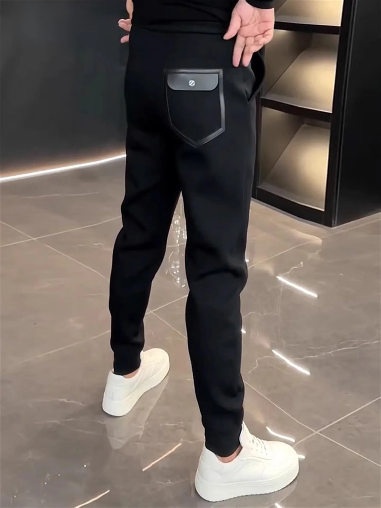 High-End Men's Winter Fce Lined Thiened Casual Pants Elastic Waist Sports Leisure Trousers Bla Slim Fit Busin Casual - AliExpress Pants
