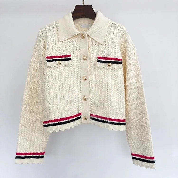 MaSandeS Spring Summer 2023 Women's Knitted Open Cardigan Stripe Ruffle Hem Color Blo Casual Straight Fit Long Sve ... - AliExpress Sweaters&Jumpers