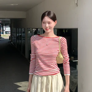 Slimming Stripe Classic Long Sve One oulder Knitted Base irt DH Large Flower Watermelon Soft Candy Lyocell Vinegar Fiber - AliExpress Sweaters&Jumpers