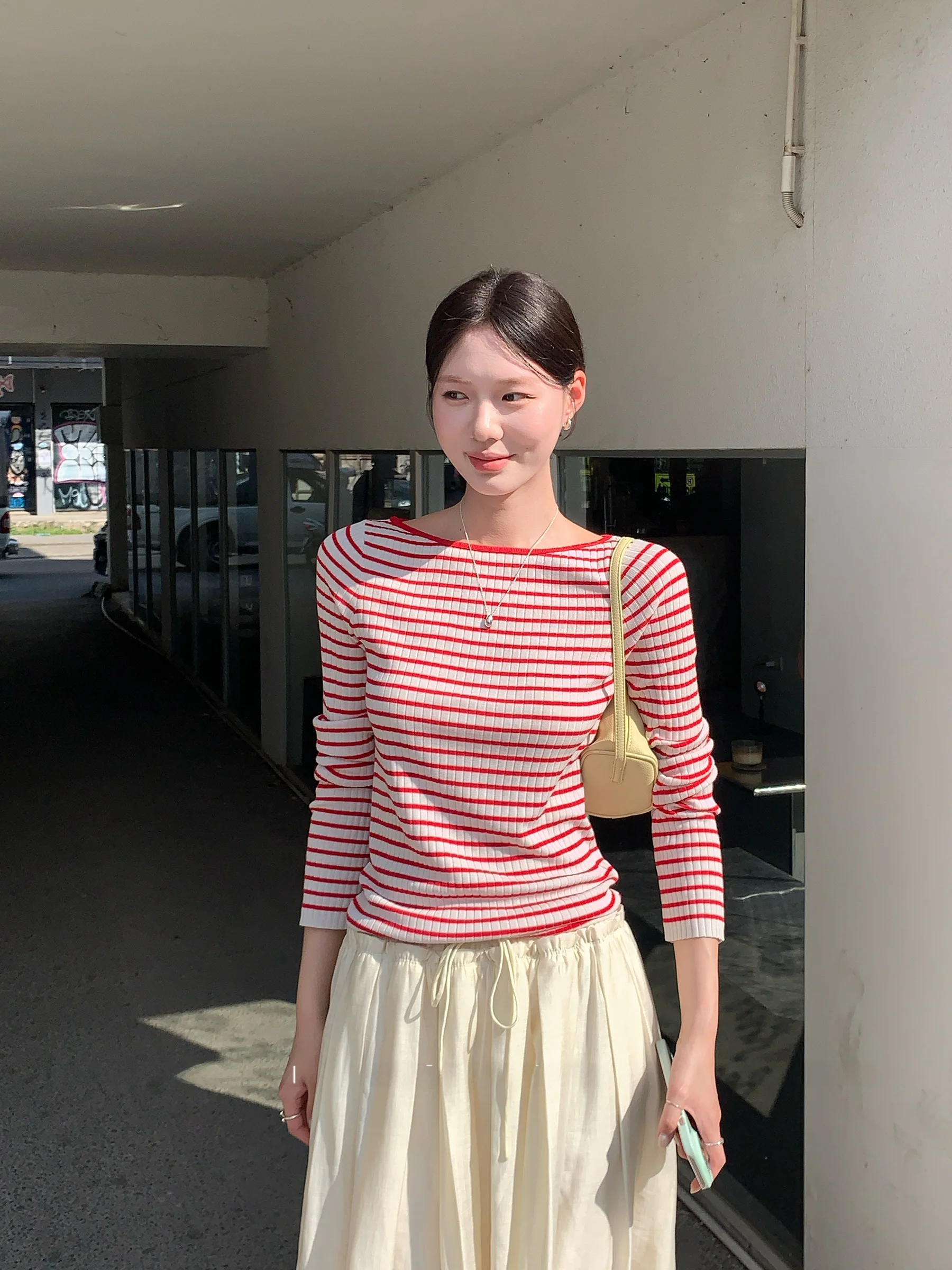 Slimming Stripe Classic Long Sve One oulder Knitted Base irt DH Large Flower Watermelon Soft Candy Lyocell Vinegar Fiber - AliExpress Sweaters&Jumpers