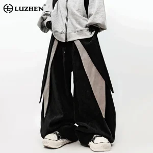 LUZHEN 2025 New Color Contrast Design Elastic Waist Baggy Wide Leg Casual Pants Men Fashion Street Pockets Cargo Trousers JY5035 - AliExpress Pants