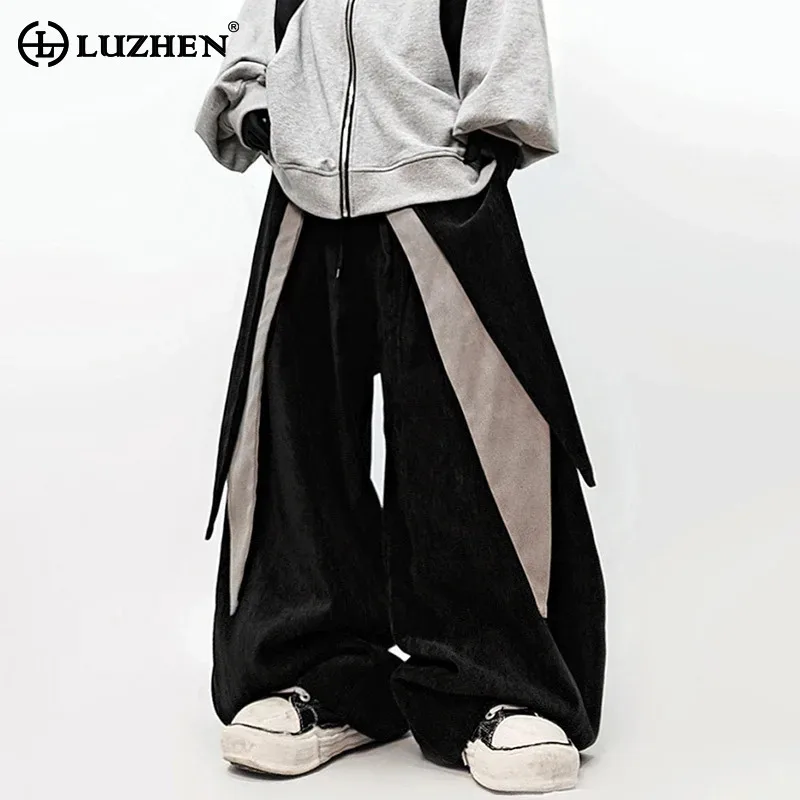 LUZHEN 2025 New Color Contrast Design Elastic Waist Baggy Wide Leg Casual Pants Men Fashion Street Pockets Cargo Trousers JY5035 - AliExpress Pants