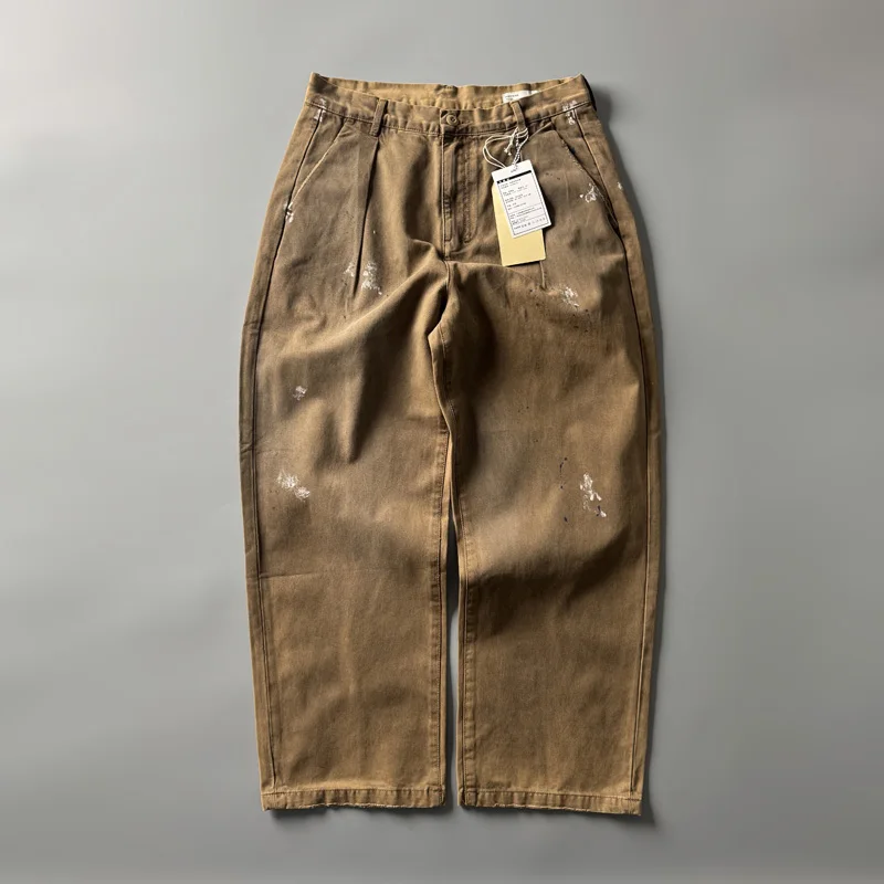 Vintage Logging Work Pants Canvas Loose Straight Legwear Faded Oil Stain Heavy Du Long Trousers Busin Gentleman Sle - AliExpress Pants