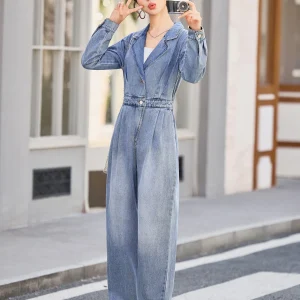 High Waist Straight Leg Commuter Denim Jumpsuit Women's Faion Slim Wide Leg Sle Jumpsuit Spring New Arrival - AliExpress Jumpsuits&Rompers