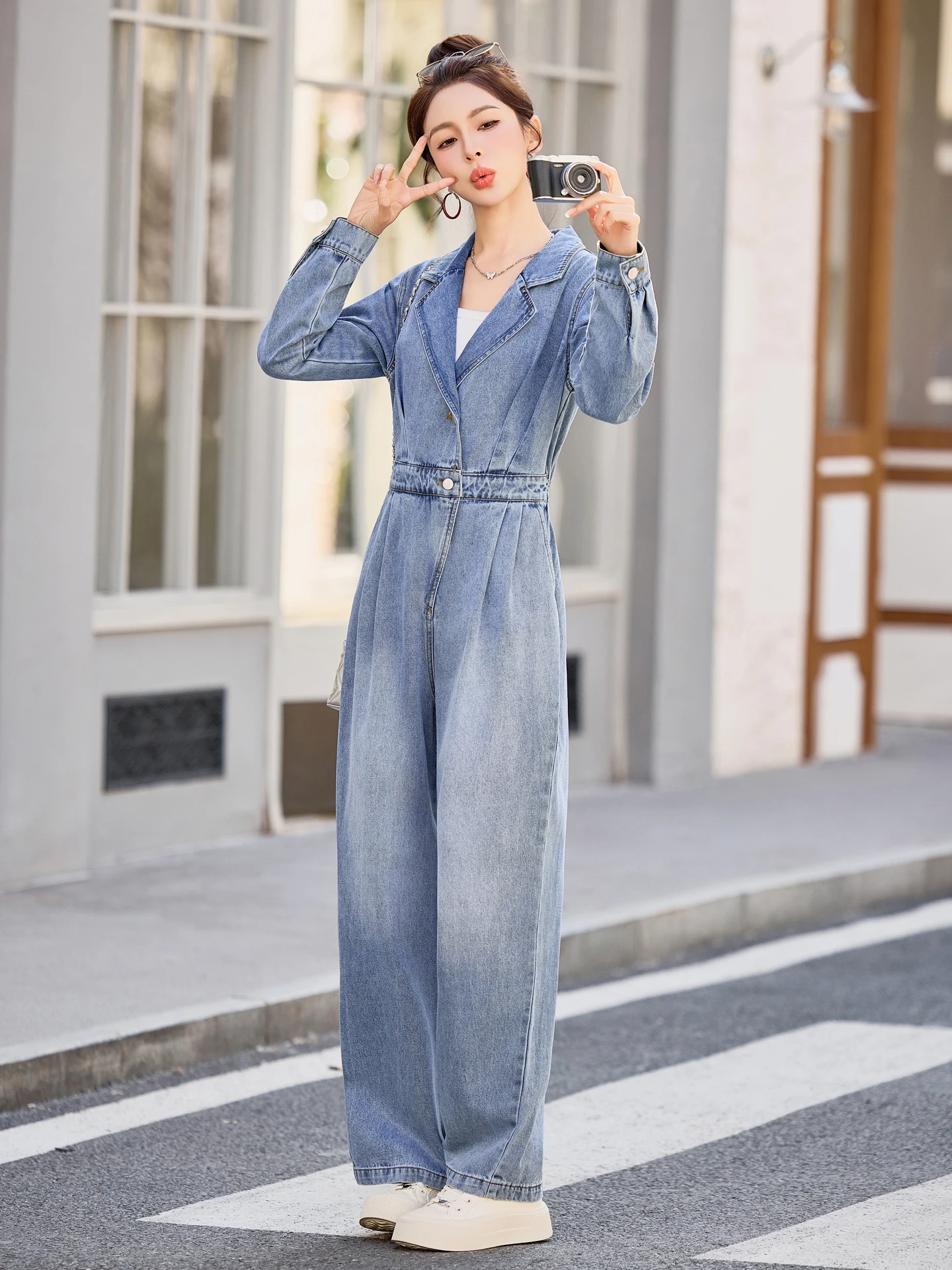 High Waist Straight Leg Commuter Denim Jumpsuit Women's Faion Slim Wide Leg Sle Jumpsuit Spring New Arrival - AliExpress Jumpsuits&Rompers