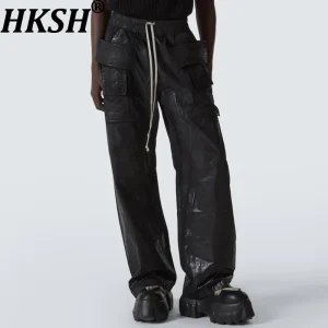 HKSH American High Street RO Brushed Wax Leather Coated Multi-Pocket Double Ring Cargo Pants Men Trend Wide-Leg Overalls HK18468 - AliExpress Pants