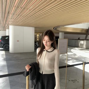 Cute Ja Maple Sugar Enamel Soft Sweet Knitted Open Cardigan Doll Collar Color Block Lace Inner Wear Women's Top Fashionable C... - AliExpress Sweaters&Jumpers