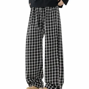 Mmoptop American Style Casual Pants Men's Loose Wide Leg Straight Tube Long Trousers Fashionable Checkered Streetwear - AliExpress Pants