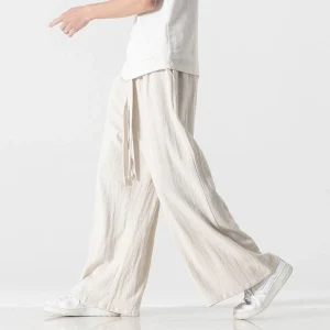 Retro Japanese Style Men's Summer Casual Pants Wide Leg Cotton Linen Thin Straight Tube Trousers Breathable Comfortable Fashion - AliExpress Pants