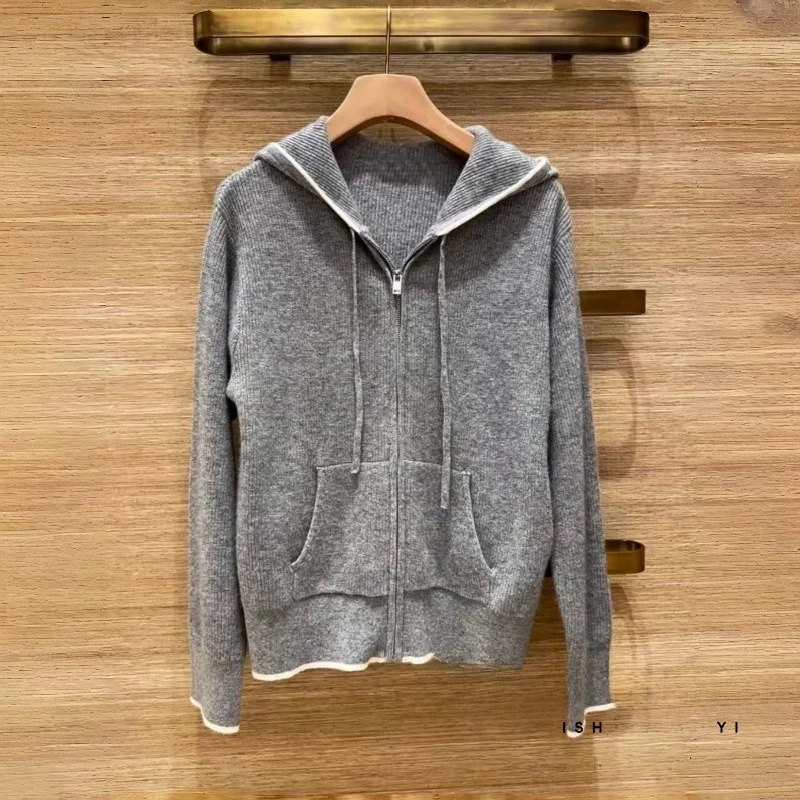 mat Color Blo Hooded Knitted Cardigan Sweatirt Jaet French Sle Long Sve Regular Fit Zipper Closure - AliExpress Sweaters&Jumpers