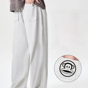 PaulFrank Men's Casual Loose Drapey Summer Thin Cool Feeling Straight Leg Pants Elastic Waist Polyester Cotton Blend - AliExpress Pants